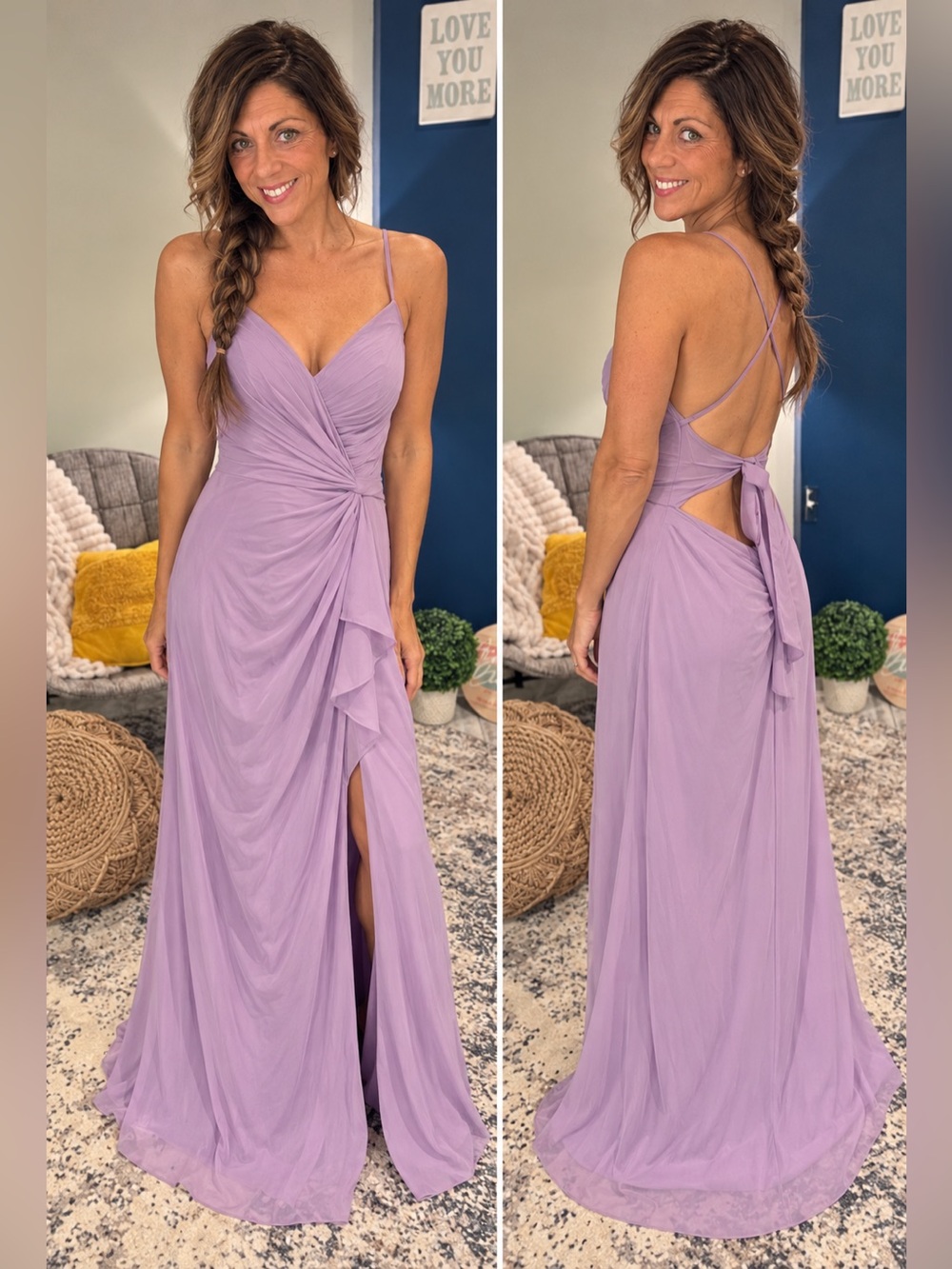 Azazie A12 Lavender Chiffon Bridesmaid Gown Open Back